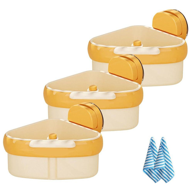 2025 New Suction Cup Sink Corner Rack, Corner Sink Strainer, Upgraded Suction Cup Press Sink Drainer Basket, Sinks Trash Food Waste Catcher Automatic Dumping Sink Strainer Basket (3*Yellow)