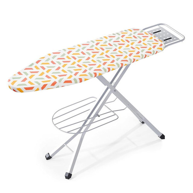 BKTD Ironing Board, Heat Resistant Cover Iron Board with Steam Iron Rest, Non-Slip Foldable Ironing Stand. Heavy Sturdy Metal Frame Legs Iron Stand(13 * 34 * 53 Inches) (Geometric White)