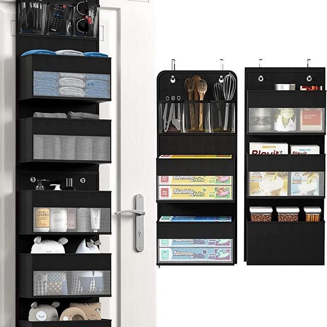 Hioya Over Door Organizer, 6 Shelf Camper Storage, RV Bathroom Storage, Behind The Door Storage Organizer, Wall Mount Back of Door Hanging Organizers for Toy Diaper Bedroom Closet-Black