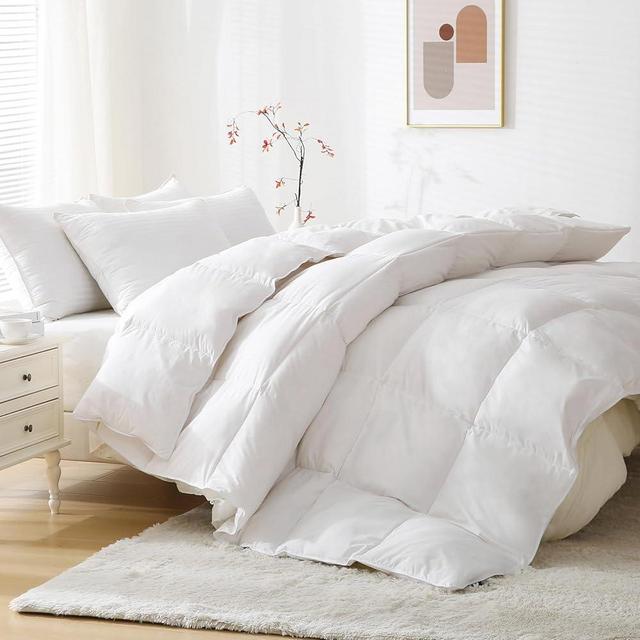 BPC Feather Comforter King Size, Filled with Feather and Down, All Season White Duvet Insert, Luxury Hotel Bedding Comforter with Ultra Soft Cotton Blend Cover and 4 Corner Loop Tabs, 106"x90"
