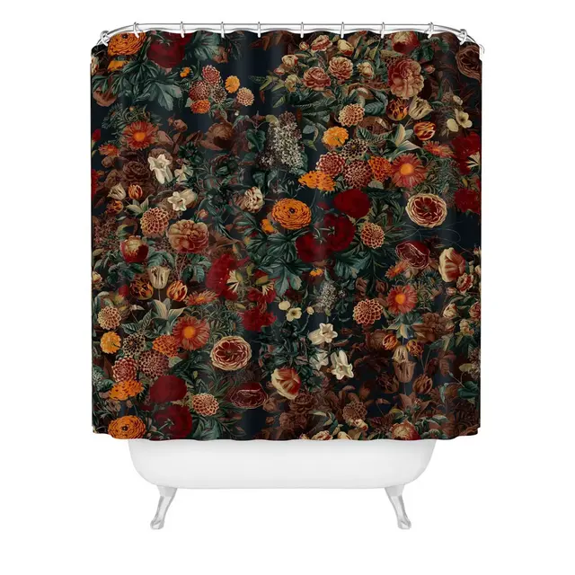 Deny Designs Burcu Korkmazyurek Exotic Garden Night Shower Curtain Blue : Microfiber, Machine Washable, Non-Slip Backing