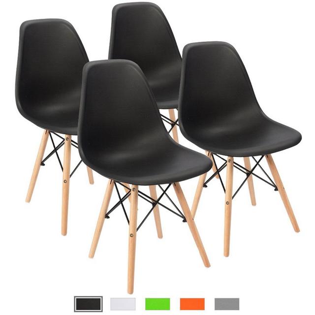 Furmax Pre Assembled Modern Style Dining Chair Mid Century Modern DSW Chair, Shell Lounge Plastic Chair for Kitchen, Dining, Bedroom, Living Room Side Chairs Set of 4(Black)