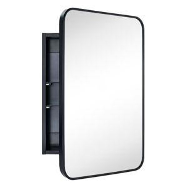 TEHOME Garnes 16.5-in x 24-in Surface/Recessed Mount Matt Black Mirrored Rectangle Soft Close Medicine Cabinet