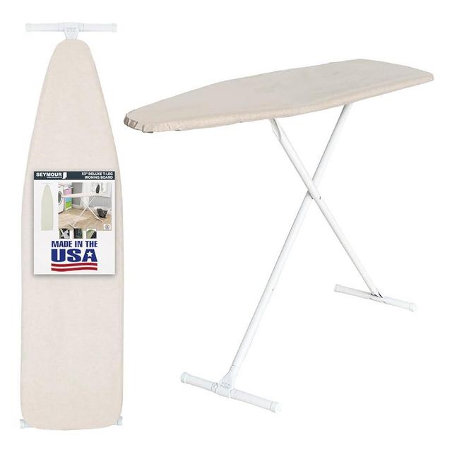 T-Leg Freestanding Ironing Board, by Seymour Home Products (Khaki) Large Ironing Board with Steel Legs and Adjustable Height Made in The USA