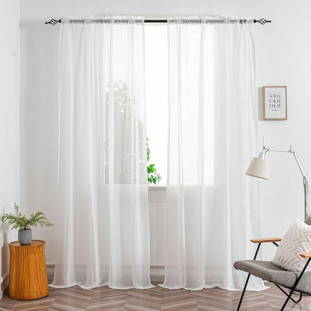 Ivory White Sheer Curtains 102 Inches Long, 2 Panels Set, Light Filtering Rod Pocket Window Drapes, Elegant Semi-Transparent Curtain Panels for Living Room, Bedroom, Each 50" W x 102" L