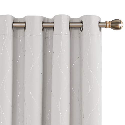 Deconovo Blackout Curtains and Drapes Wave Line with Dots Printed Room Darkeing Curtains for Living Room 52 x 84 Inch Cream 2 Panels