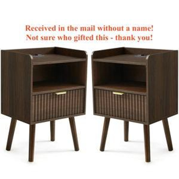 Set of 2 Drawer Nightstands With Charging Station, Modern End Table With Open Compartment (Set Of 2) | Wayfair