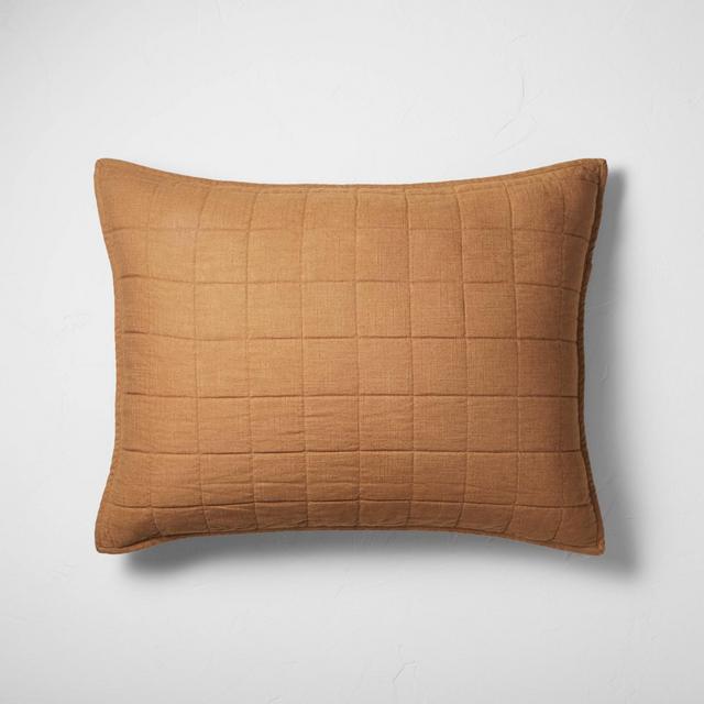 Standard Heavyweight Linen Blend Quilt Pillow Sham Warm Brown - Casaluna™