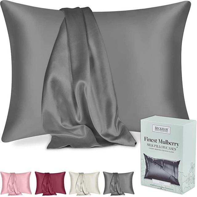 Beckham Hotel Collection Silk Pillowcase for Hair and Skin - Pack of 2 King Size Silk Pillow Cases for Frizz, Split Ends and Acne Control - Grey