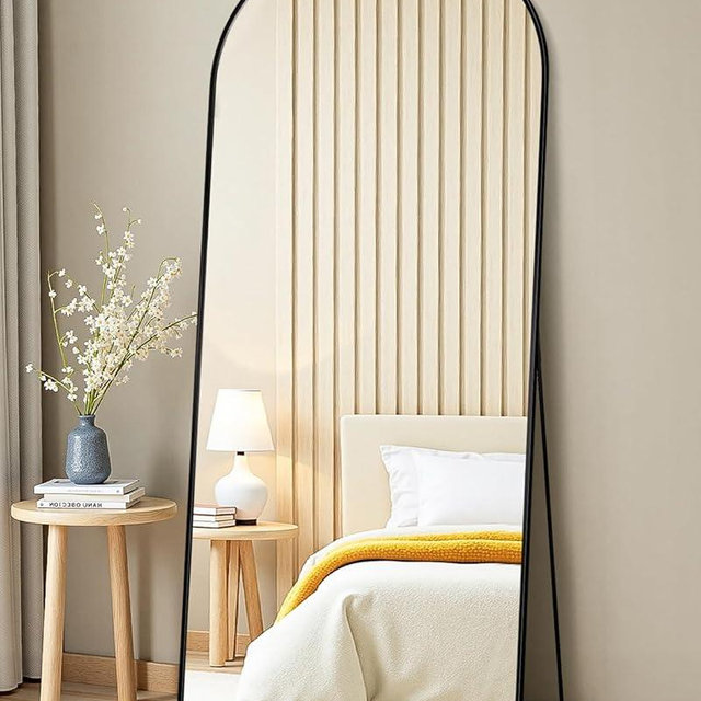 Suidia Arched Full Length Mirror, 58"x21" Floor Mirror Freestanding, Floor Standing Full Body Mirror with Stand for Bedroom, Hanging Mounted for Living Room Cloakroom, Black