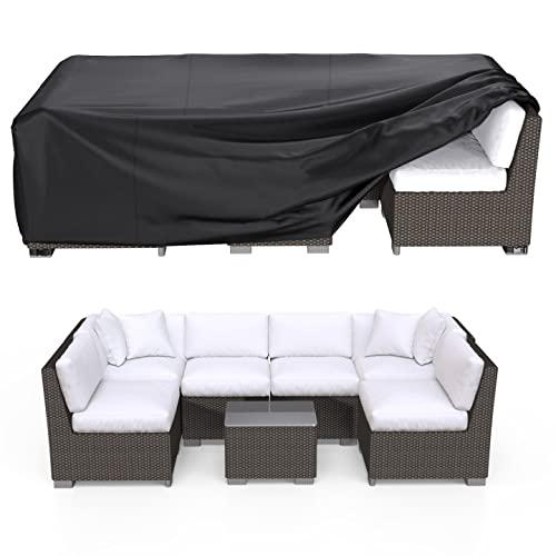 BROSYDA Patio Furniture Covers Waterproof, Outdoor Furniture Set Covers, Heavy Duty 600D Oxford Patio Furniture Set Covers for Outside Table Chair Black 111" L × 74" W × 28" H