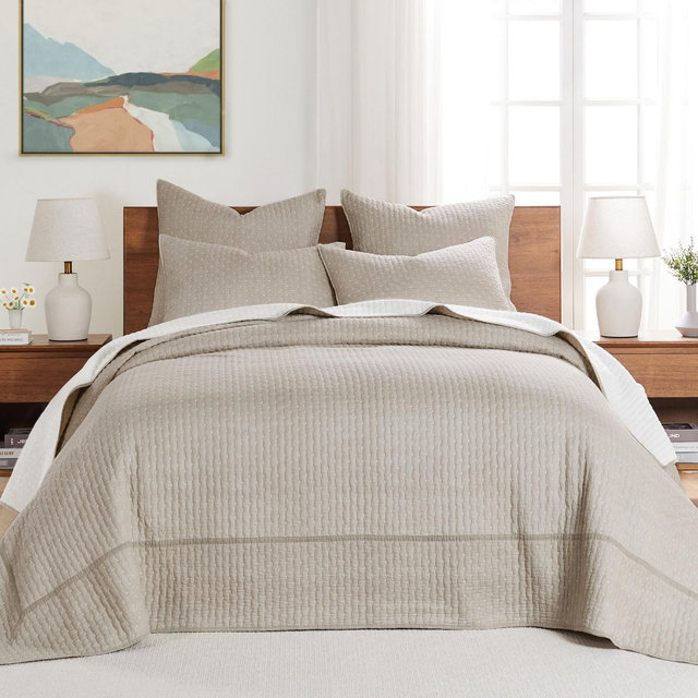 Cross Stitch Taupe King Bedspread Set - Levtex Home