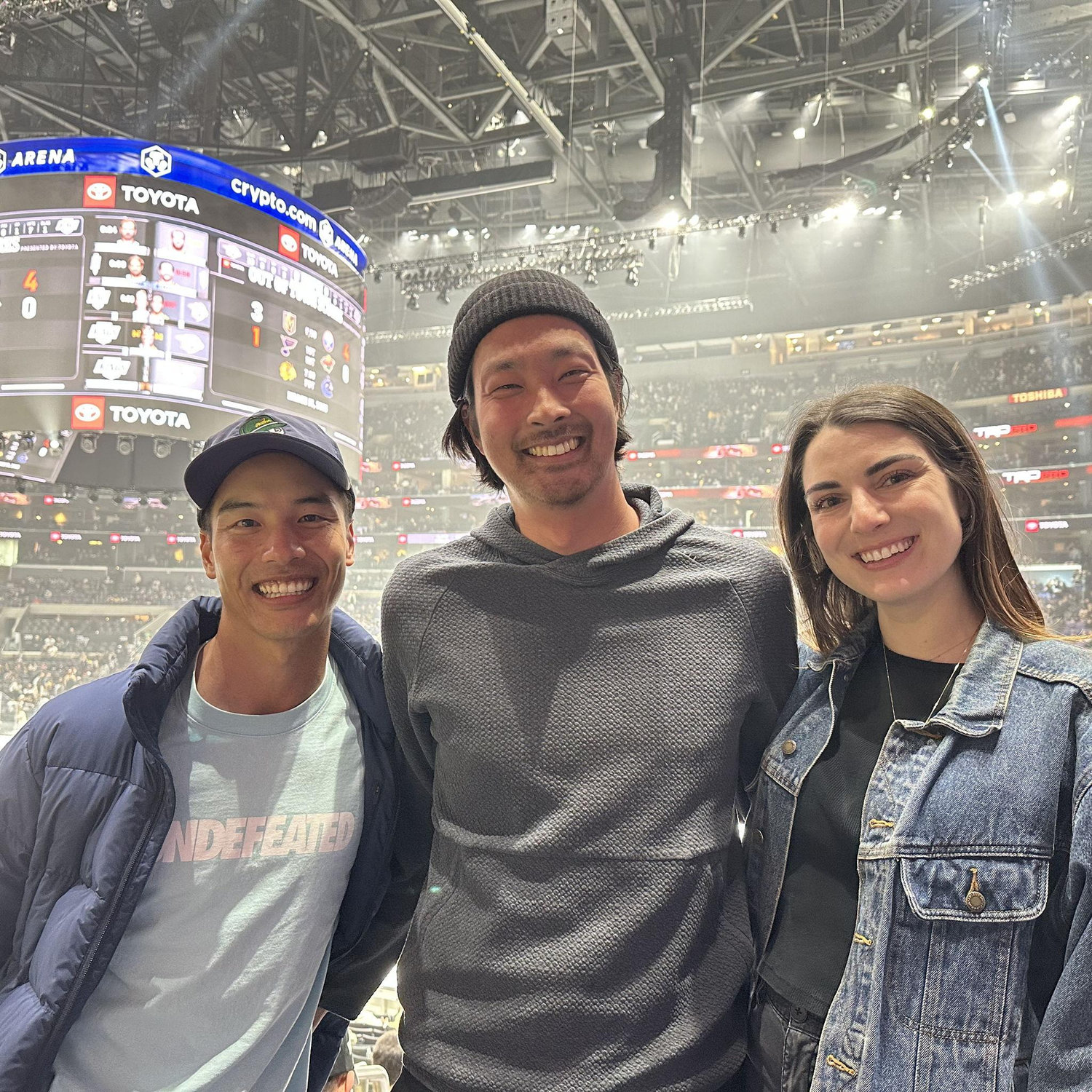 Shin, Bryce and Sarah at a Kings Game in LA for Bryce's 31st birthday.