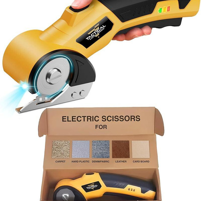 Tactical Electric Scissors Cordless Cardboard Cutter Electric Box Cutter for Cardboard Heavy Duty 4V Rechargeable Power Scissors with Safety Lock LED Light for Carpet Plastic Leather