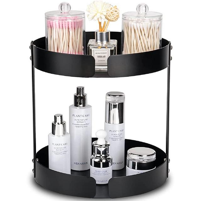 2 Tier Bathroom Counter Organizer, Premium Bathroom Organizer Countertop Storage Shelf, Under Sink Organizer, Bathroom Tray for Counter, Vanity Makeup Organizer Shelf by Hihotiner, Black
