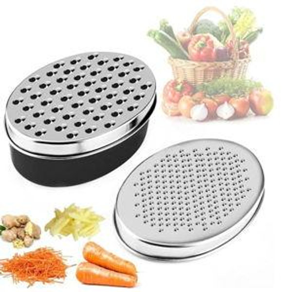 BLACK Stainless Steel Cheese Grater with Airtight Storage Container - Box Grater for Kitchen, Shredder for Parmesan, Cheddar, Vegetables, Chocolate, Nutmeg - Includes Lemon for Citrus, Ginger, Butter