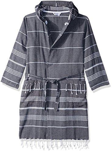 Cacala Hooded Bathrobe Pestemal Fabric 100% Turkish Cotton Kimono Unisex Black