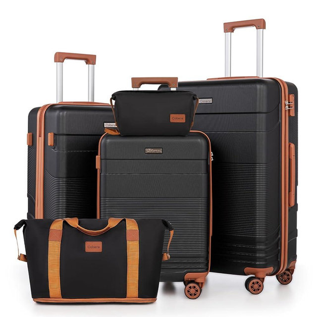 Cobens Luggage Sets 5 Piece with Spinner Wheels, Lightweight Hardshell Suitcases Set with Lock for Men and Women, Carry on Luggage Travel Set with Durable ABS Hard Case