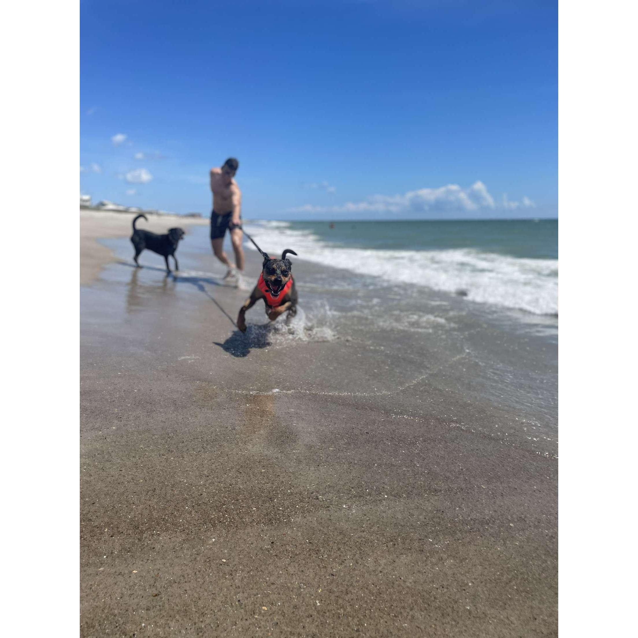 Moments before Koa and Tyce both tackled Christian into the water at the beach in NC