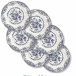 Dinner Plates, Ceramic Plates Set of 6, Kitchen Plates Microwave Safe, White Plate Dessert Blue Floral Plate Porcelain (Blue Rose, 10.5 inch)