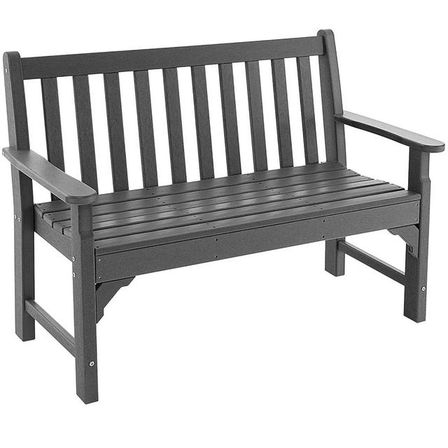 Giantex Outdoor Patio Garden Bench - All-Weather HDPE Patio Bench with Backrest, Armrests, Slatted Design, 705 lbs Weight Capacity, 2-Person Outside Bench for Front Porch, Park Backyard, Lawn, Gray
