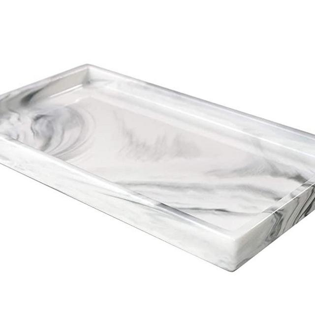 Ceramic Vanity Tray,Marble Decor Ceramic Bathroom Counter Tray Jewelry Dish Bathroom Vanity Organizer Perfume Tray Jewelry Plate Holder for Tissues, Candles, Soap, Towel, Plant,etc,White,Large Size