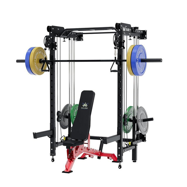 MAJOR FITNESS F35 Folding Power Rack 4-in-1 Home Gym with Cable Pulley System, Multi-Grip Pull-Up Bar, Landmine, 80+ Exercises Space-Saving Gym Equipment Easy Folding for Small Spaces