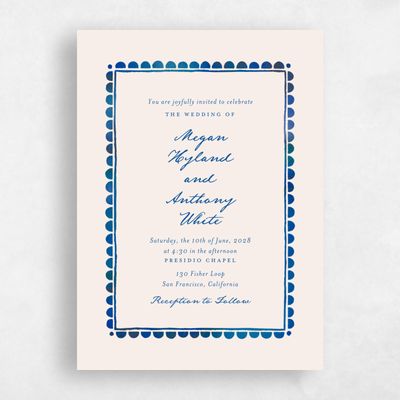 Cobalt, Beige Wedding Invitation - Fayvel Portrait