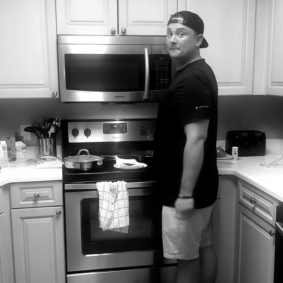 Marshall cooking lunch for me on vacation!