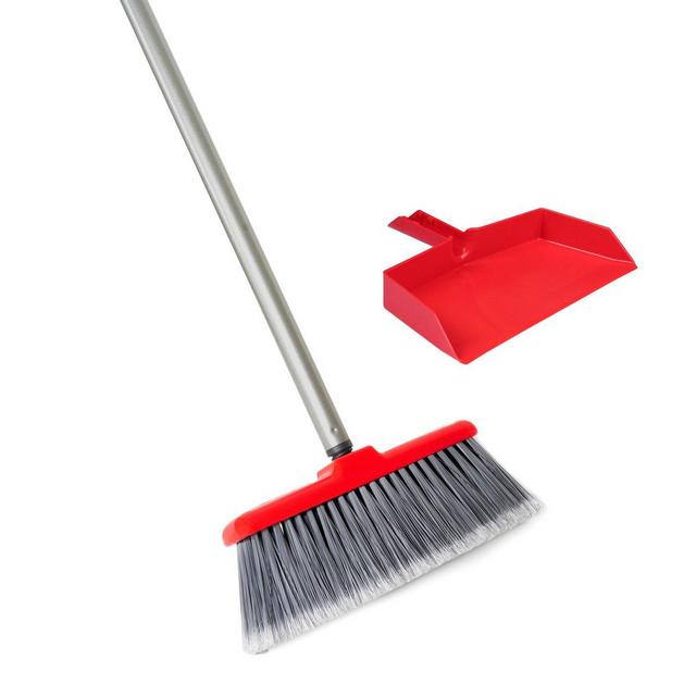 Fiesta Red Kitchen Broom with Clip-On Dustpan