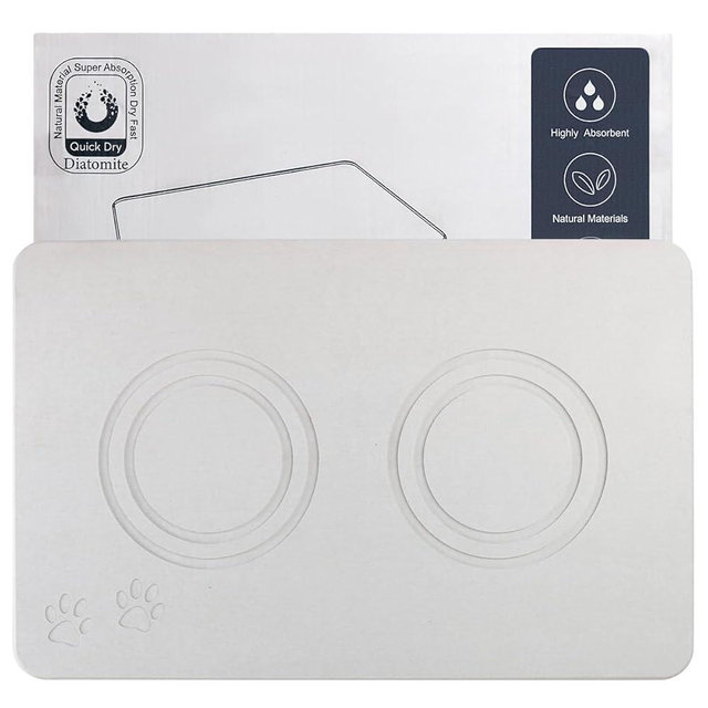 Addogyy Home Dog Cat Bowl Stone Mat–Natural Diatomite Stone Pet Bowls Mat, Pet Feeding Mat, Modern and Stylish Pet Feeding Station–Non-Slip, Quick Drying Mat,Dog Food Water Bowls Mat Grey White