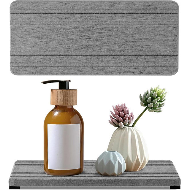 2PCS Water Absorbing Stone Tray, Quick Drying Diatomite Stone Sink Tray, Water Absorbent Diatomite Coasters for Kitchen Sink, Bathroom Counter Hand Soap Dish Toothbrush Holders