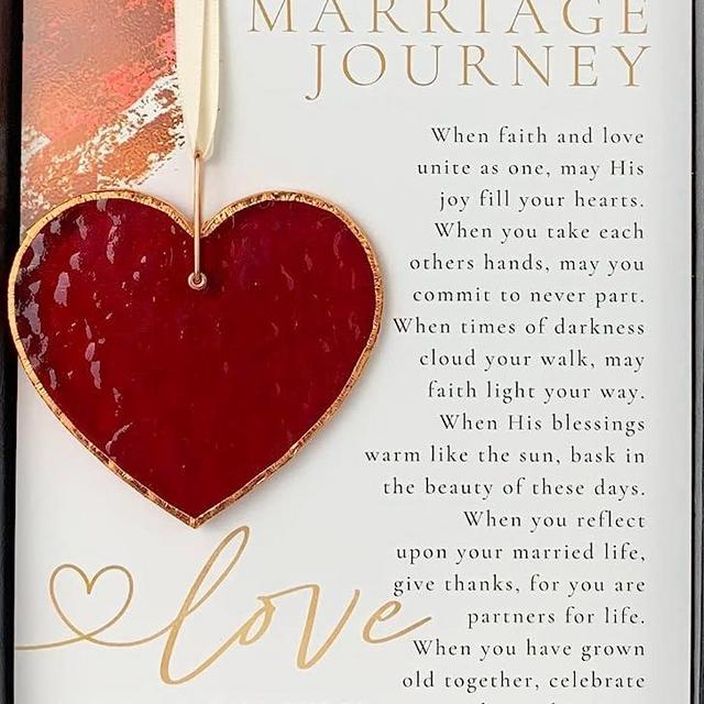 The Marriage Journey: Beautiful Stained Glass Heart - Sentimental Faithful Wedding Gift and Meaningful Keepsake Ornament for Bride and Groom - Inspirational Wedding Gift - Handmade in USA