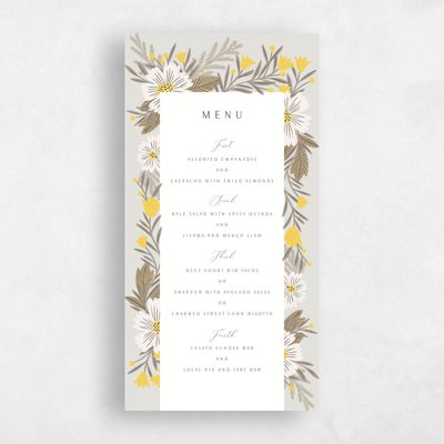 Sage Mist, Yellow Wedding Menu - Camrose