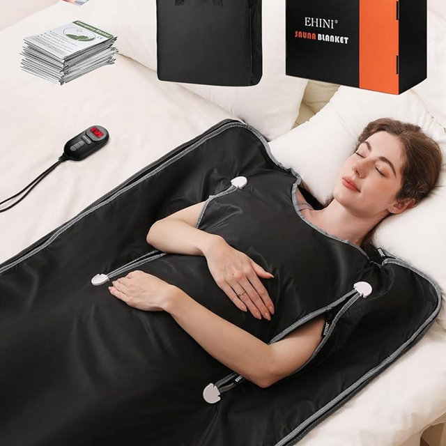 EHINI Far Infrared Sauna Blanket-Sauna Blanket for Home Use, Portable Design for Detoxification and Relaxation Highest 176℉, 20-60 Minutes Timer, 6 ft x 2.65 ft (Black)