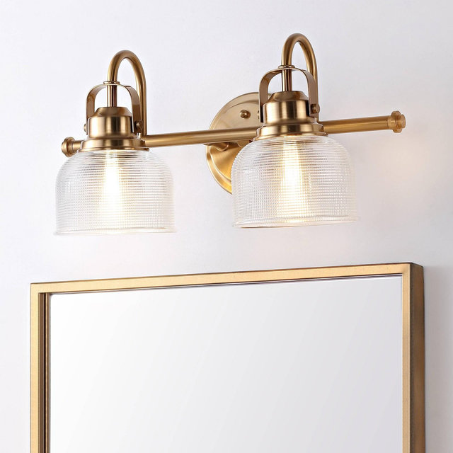 17.25" LED 2-Light Metal/Glass Virginia Pendent Brass/Gold - JONATHAN Y: ETL Listed, Bathroom Fixture, Bright Light