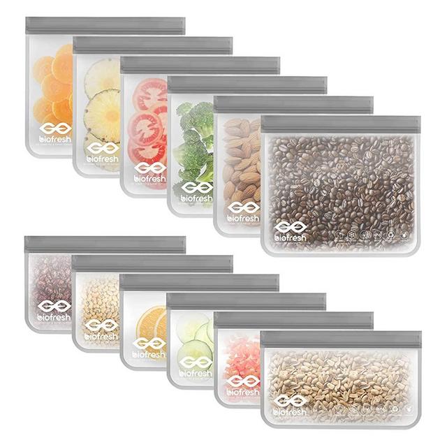Reusable Snack Bags - 12 Pack BPA Free Freezer Bags(6 Reusable Snack Bags + 6 Reusable Sandwich Bags) Leakproof Silicone and Plastic Free PEVA Bags For Snack Meat Sandwich Lunch Food Travel