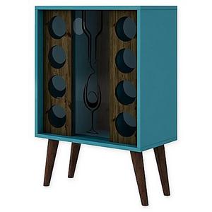 Manhattan Comfort Lund 8-Bottle Wine Cabinet in Rustic Brown/Aqua