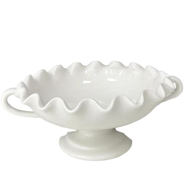 White Ceramic Pie Crust Edge Compote, 10.5"