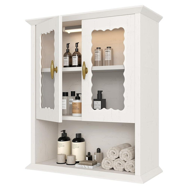 CJL Bathroom Wall Cabinet with Motion Sensor Led Light, Over The Toilet Storage Cabinet, 18.9'' x 23.6'' Medicine Cabinet of Mid-Century Modern Design with Acrylic Door, White