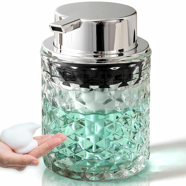 MALACHI Foaming Hand Soap Dispenser， Bathroom Soap Dispenser or Lotion Dispenser for Kitchen,Refillable Clear Glass Soap Dispenser with Large Pump (Clear-Foaming)
