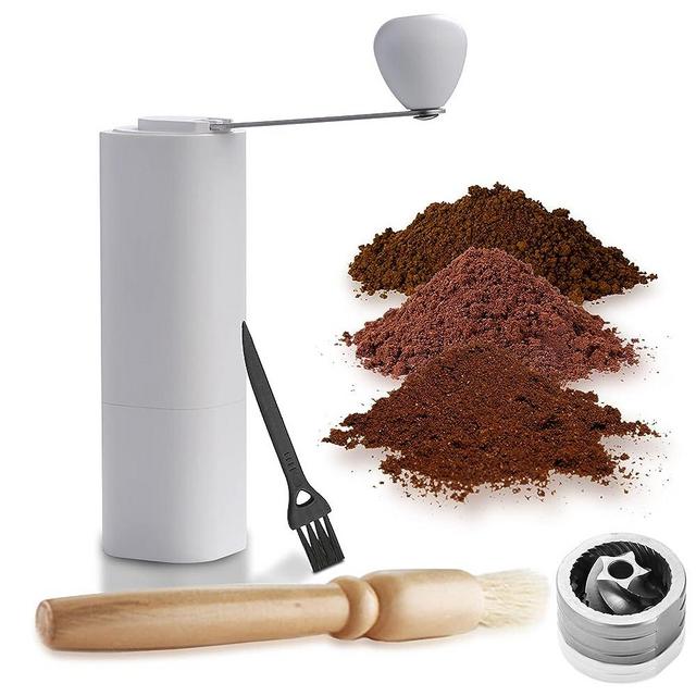 SIXAQUAE Manual Coffee Grinder with Adjustable Setting - Conical Burr Mill & Brushed Stainless Steel Whole Bean Burr Coffee Grinder for Espresso,French Press,Drip Coffee,Turkish Brew,White