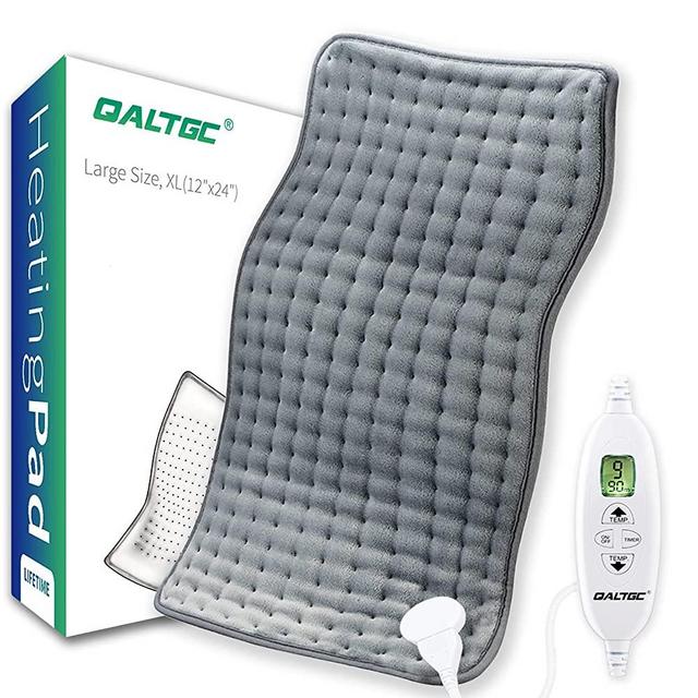 QALTGC Heating Pad for Back Pain and Cramp Relief Extra Large 12" x 24" Size Electric Heat Pad 10 Temperature Level 9Timer Settings Auto Shut Off Moist and Dry Therapy for Shoulder Neck Soft Washable
