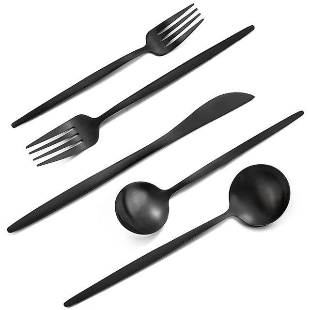 Matte Black Silverware Set, VANVRO 40-Piece Stainless Steel Flatware Set, Satin Finish tableware Cutlery Set, Service for 8, Home and Restaurant, Dishwasher Safe