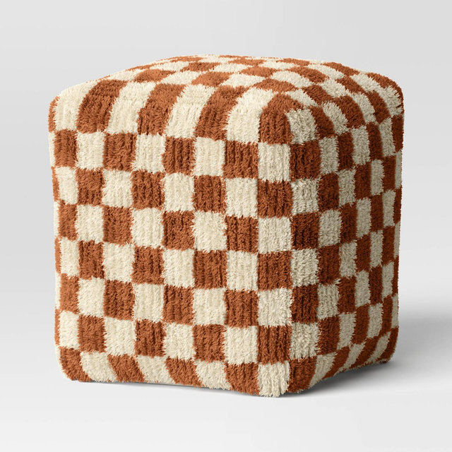 Checkerboard Pouf Mustard/Cream - Threshold™
