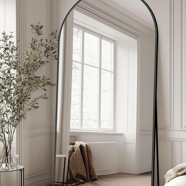 Full Length Mirror with Stand, 78"x38" Arched Full Body Mirror, Large Stand Up Mirror, Aluminum Frame Floor Standing Mirror, Freestanding Hanging Leaning Mounted for Bedroom Living Room Entryway Black