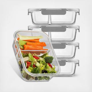 2-Sectional Food Prep Storage Containers, Set of 5