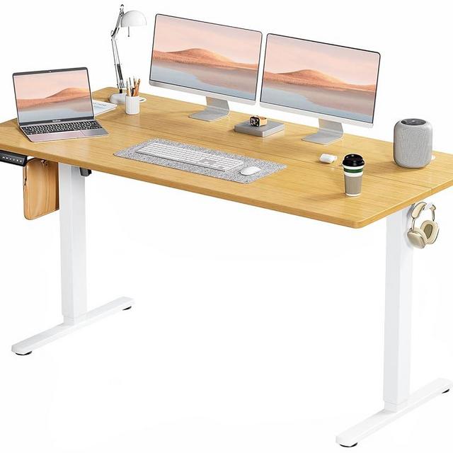 SMUG Standing Desk, Adjustable Height Electric Sit Stand Up Down Computer Table, 63x24 Inch Ergonomic Rising Desks for Work Office Home, Modern Lift Motorized Gaming Desktop Workstation, Natural