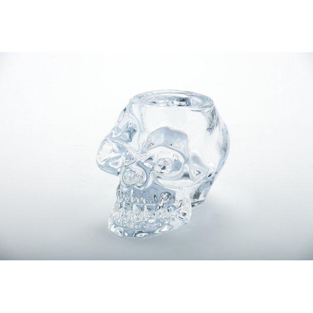 5" Crystal Clear Skull Design Glass Candle Holder