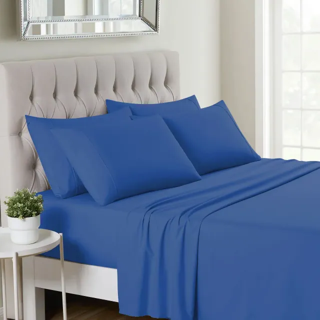 6 Piece Sheet Set, Deluxe Ultra Soft 1500 Series, Double Brushed Microfiber by Sweet Home Collection®- Queen, Royal Blue